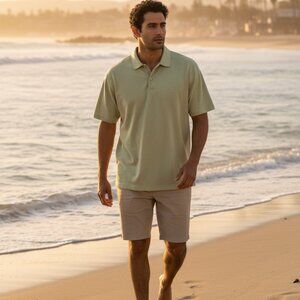 Tommy Bahama Coasta Vera Sage Heather Linen Trim Polo Golf Shirt L